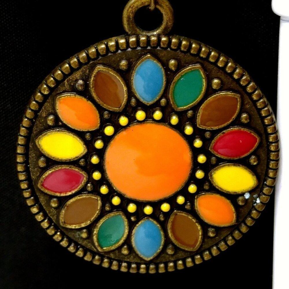 Vintage Enamel Drop Flower Earrings, Red Yellow Blue Orange Brown,1970s - Picture 5 of 10